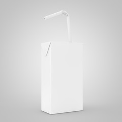 White Juice, Yogurt or Milk Box with Drinking Straw and Free Space for Yours Design. 3d Rendering © doomu