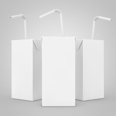 White Juice, Yogurt or Milk Box with Drinking Straw and Free Space for Yours Design. 3d Rendering © doomu
