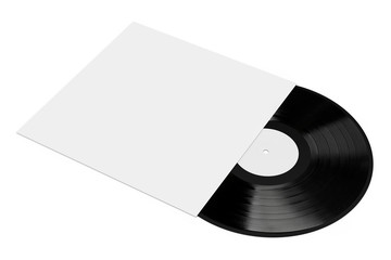 Old Vinyl Record Disk in Blank Paper Case with Free Space for Your Design. 3d Rendering