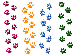 Fototapeta na wymiar bright colorful pet paw print tracks on white vector