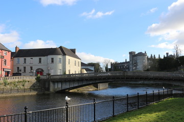 riverside railings view of kilkenny castle town and bridge