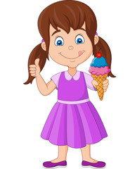 Cartoon little girl holding an ice cream