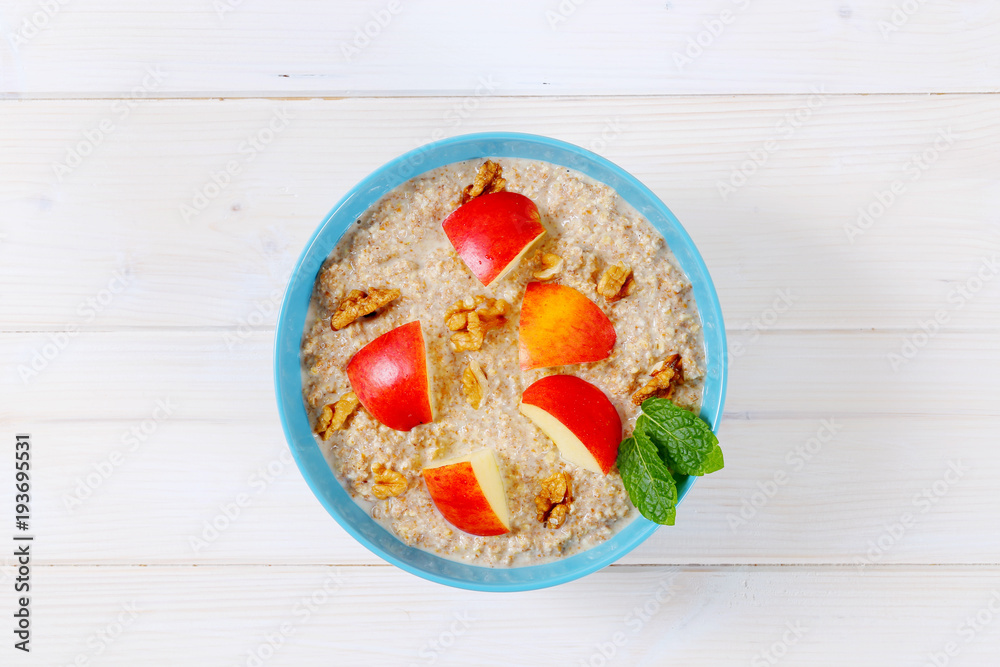 Sticker bowl of oatmeal porridge