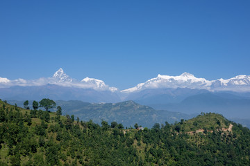 Machapuchare (Fish Tail) and Annapurna Himalayas mountain range, Pokhara, Nepal