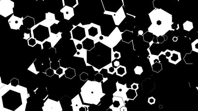 Animation of Multiple hexagons formation in Random Shape Loop ; high definition CGI motion backgrounds, Great for keying or masking and used as wipe transition as alpha channel