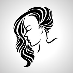 Illustration of women long hair style icon