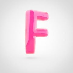 Pink letter F uppercase filled with soft light isolated on white background.