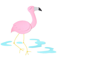 Flamingo paper cut on white background - isolated
