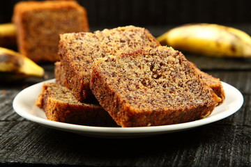 Oven fresh baked banana cake slices 