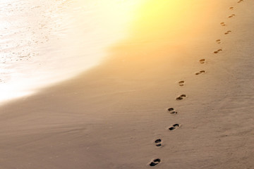 footprints in the sand near the sea, toned