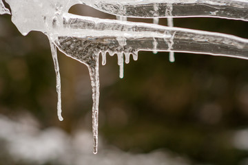 Obraz na płótnie Canvas Close up of shiny and white icicles with a dark background