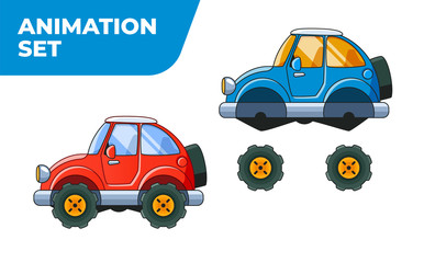 Red and Blue Vintage Cars. Prepared for animation.