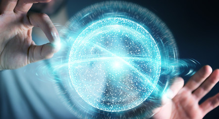 Businessman using digital network connection sphere 3D rendering