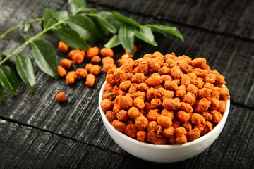 Homemade traditional Indian snack- coated peanuts 