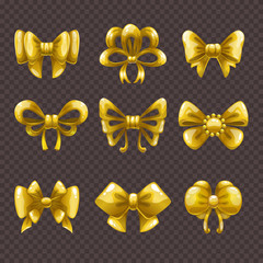 Cartoon golden satin bows set.