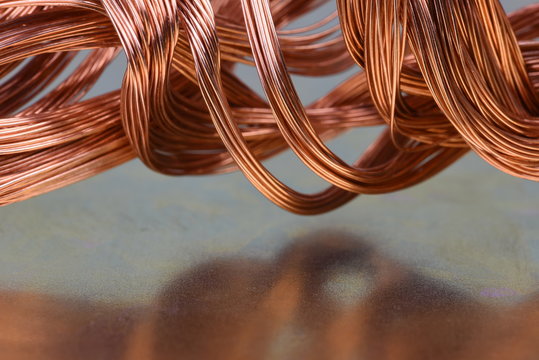 Closeup of copper wire, concept of market of raw materials