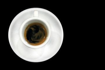 top view of coffee on black background, typical italian beverage