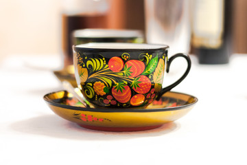 Russian khokhloma, traditional wood painting handicraft souvenirs
