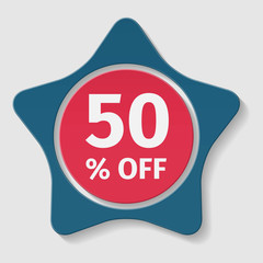 50 percent off, vector badge.