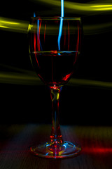 A glass of red wine.