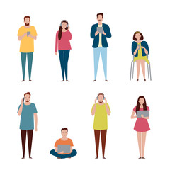 Fototapeta premium Vector set in a flat style of business people with devices