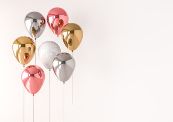 Set of realistic glossy metallic balloons with empty space for birthday, party, promotion social...