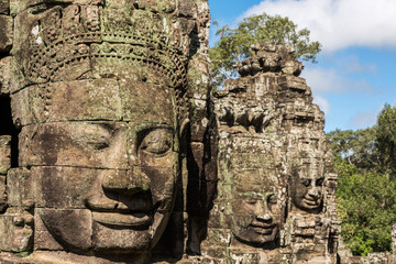 Stone faces in Bayon temple near Siem Reap, Cambodia