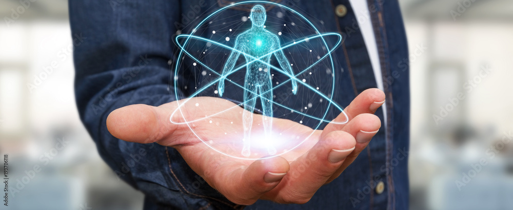 Fototapete businessman using digital x-ray human body scan interface 3d rendering