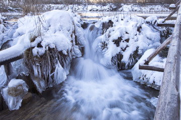 Plitvice lakes national park in Croatia, winter landscape