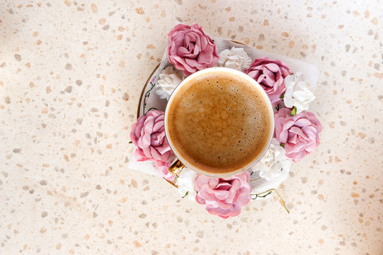 coffee and decorative rose