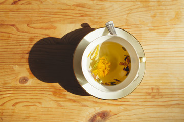 Tea cup with dandelion tea