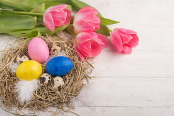 Easter eggs and flowers