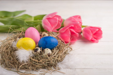 Easter eggs and flowers