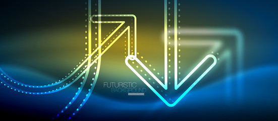 Techno neon glowing arrow background