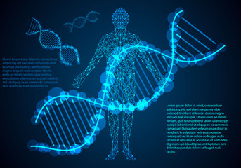 abstract science concept humans body digital link and DNA hi tech on background,Modern body and technology In the near future will be combined into one.