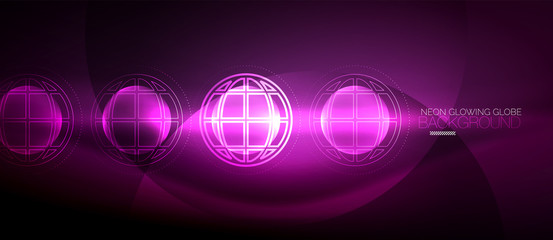 Techno globe concept, neon glow planet