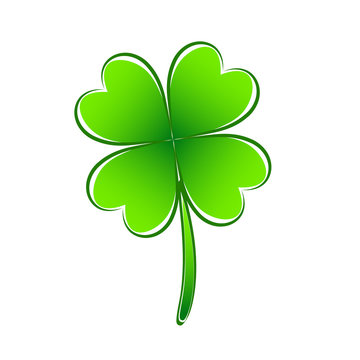 Four leaf green clover hand draw. Lucky quatrefoil. Good luck symbol. Decoration for greeting cards, patches, prints for clothes, emblems