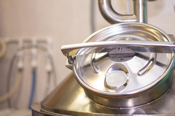 Craft beer production factory, beer creservoir close up