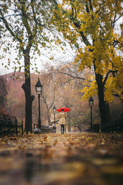 Woman walking with umbrella 
