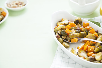 Brussel sprouts and butternut squash baked in oven.