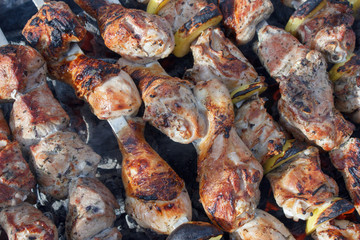 Making barbecue on the fire, view close-up