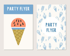 Summer party flyer. Vector background. Cute card