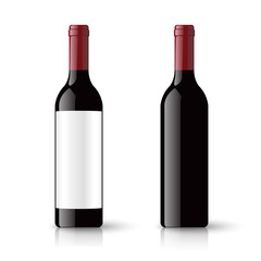 Red wine bottles and empty label isolated on white background, vector illustration