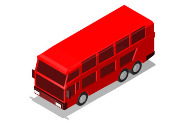 Bus travel tourism mobile two-storey country city convenience red isometry perspective white background game isolated