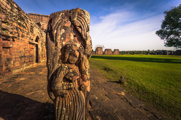 Mission of La Santissima Trinidad - June 26, 2017: Details of the Jesuit ruins of the Mission of La Santissima Trinidad, Paraguay © rpbmedia