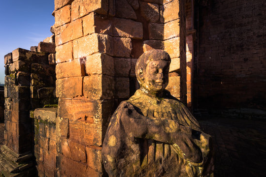 Mission of La Santissima Trinidad - June 26, 2017: Reliious statue at the Jesuit ruins of the Mission of La Santissima Trinidad, Paraguay
