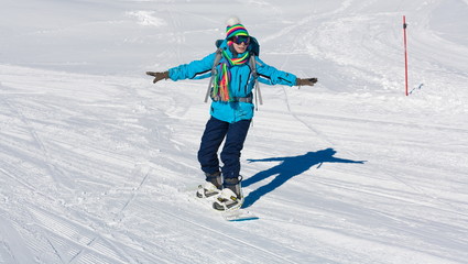 Woman, snowboard winter, rides, Switzerland