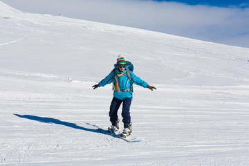 Fototapeta na wymiar Woman, snowboard winter, rides, Switzerland