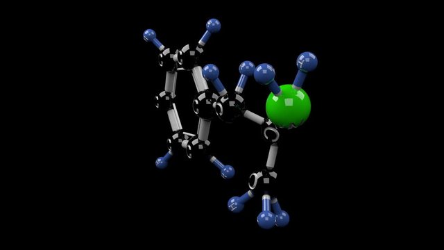 Amphetamine molecule. Molecular structure of amphetamine drug.  Alpha channel. Seamless loop.