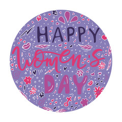 Beautiful card design for happy women's day celebration. Postcard for woman, mother, girl, lady with flowers and female accesories.